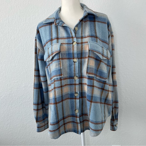Ford Bronco Official Licensed Blue and Tan Plaid Flannel Shacket Size Large - Picture 2 of 10